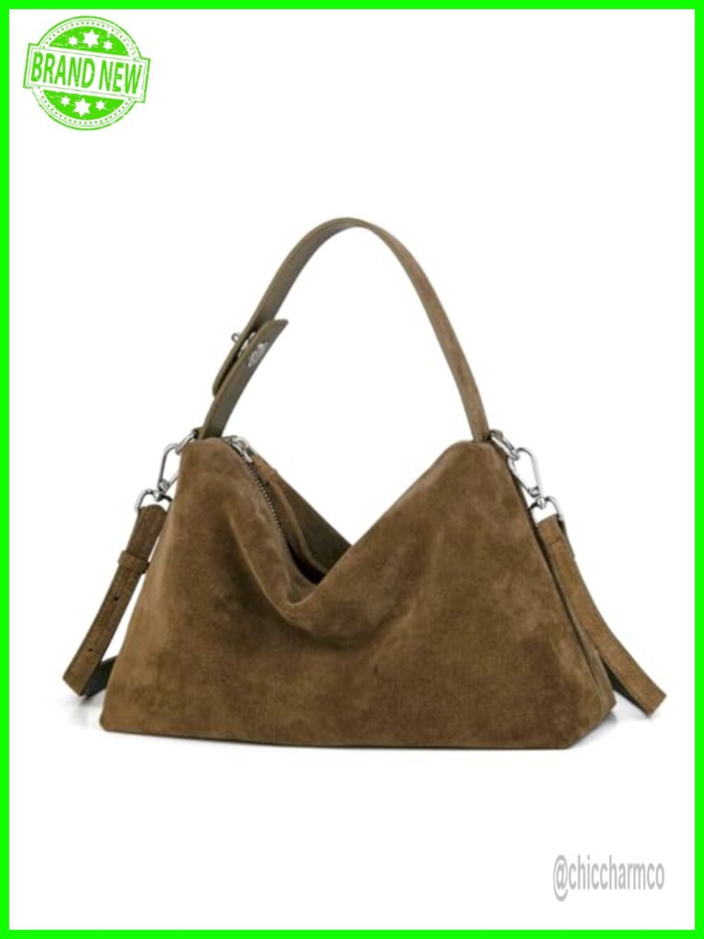 Premium Suede Leather Crossbody Bag, Slouchy Shoulder Handbag, Tote